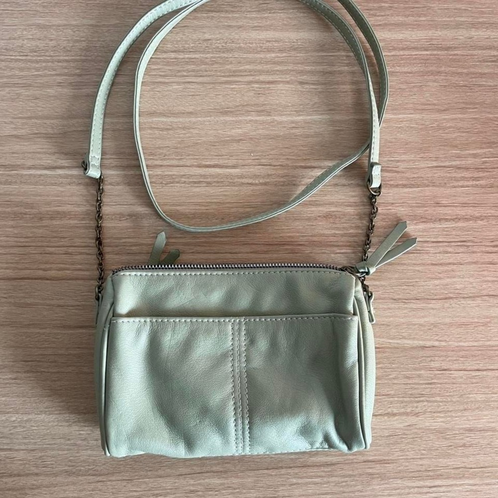 Sage green mini leather crossbody bag‎ with chain strap